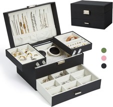 Buti4Wld Jewelry Organizer Box, 3 Layers Large Leather Jewelry Box For, Black - £35.52 GBP