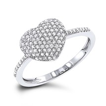 Ladies 0.33CT Round Cut Pave Set Diamond Heart Promise Ring in Sterling Silver - £65.78 GBP