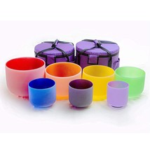 Chakra Tuned 432Hz Set Of 7 Color Quartz Crystal Singing Bowls 6-12 Inch With He - £463.76 GBP
