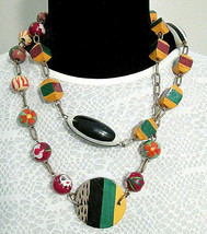 Chunky Wild Multi-Color Hand Painted Wooden Bead Necklace Ethnic Safari - £11.99 GBP
