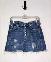 We the Free People Denim Button Fly Skirt Womens Sz 27 Distressed A Line... - $16.36