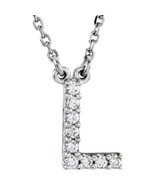 Genuine 14k White Gold .08ct Diamond 0.35&quot; Letter L Pendant 16&quot; Initial ... - $510.00