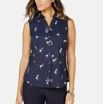Charter Club Womens 16 Intrepid Blue Combo Floral Print Sleeveless Top NWT E57 - £21.48 GBP