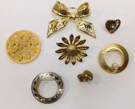 Vintage Gold Tone Jewelry Lot Brooch &amp; Lapel (Tack) Pin 7 pc Estate Finds - £11.79 GBP