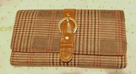 Time And Tru Women&#39;s Piper Filemaster Wallet Clutch Brown Plaid Snap Clo... - $15.12