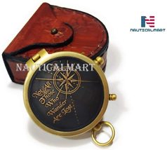 Not All Those Who Wander are Lost Brass Antique Dial Marine Brass Compass Leathe - £23.74 GBP
