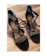bamboo encounter-63S size 8.5 womens tribal print tie up 4&quot; heels - $25.65