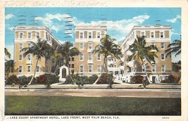 West Palm Beach Fl Lake Court Apartment Hotel Lake Front Postcard c1936 - £6.23 GBP