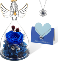 Mothers Day Gifts for Mom Women, Blue Roses in Glass Angel Figurines Gifts for W - £17.04 GBP