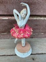 Vintage Spinning Porcelain Ballerina Lace Tutu On Stand Ballet Dancer Figurine - £23.42 GBP