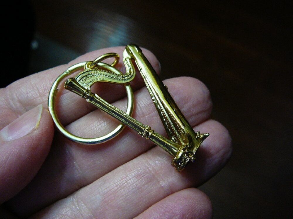 (M206-B) HARP key chain keychain LYON &amp; HEALY JEWELRY 24k goldplate musi... - $21.41