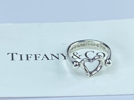 Tiffany Elsa Peretti Sterling Silver Open Heart Ring sz4 2.4gm JR7893 - £78.21 GBP