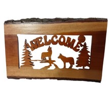 Live Edge Wolf Welcome Plaque Sign Laser Cut Log Slab Cabin Lodge Lake House - £31.14 GBP