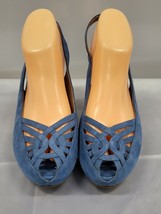 BRUNO MAGLI Blue Suede Leather Peep Toe Slingback Sandals Special Editio... - £77.37 GBP