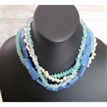 Vintage Necklace Blue, Turquoise Tone &amp; Pearl? Layered Necklace - $13.99