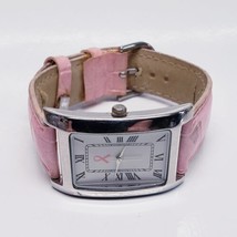 Breast Cancer Awareness Pink Ribbon Women&#39;s Watch Roman Numeral Silver Tone - $15.73
