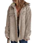 Womens plus Size Shacket Corduroy Hooded Jacket Long Sleeve Button down ... - €59,29 EUR