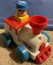 Vintage Push&#39;N Go White Train, Yellow Conductor (Tomy, 1975) - $8.59
