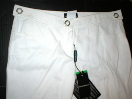 New Womens Designer Emporio Armani Cotton Pants 44 8 White Tall NWT Belt Accent  - £767.36 GBP