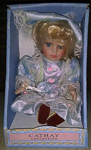Cathay Collection Porcelain Doll Blue Dress Blue Eyes Blonde Hair In Box  - $4.94