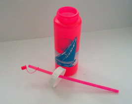 Retro 1990s neon pink blue sailboat graphics large plastic water bottle ... - £23.52 GBP