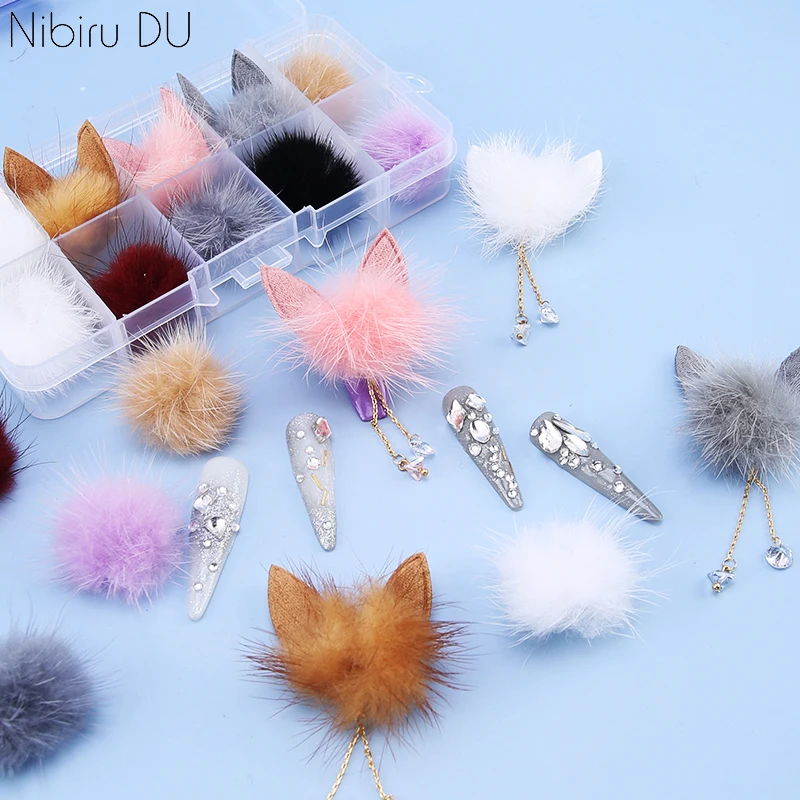 10pcs/Box 3D Nail Pom Balls nail art decorations Soft Detachable Magnetic Ball - £12.27 GBP