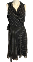 Ralph Lauren Women&#39;s Sleeveless Wrap Chiffon Black Polka Dot Dress Sz 10 - £45.55 GBP