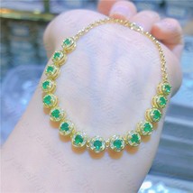 New Natural Emerald Bracelet 925 Silver Ladies Bracelet Luxury Elegant Fashion T - £180.00 GBP