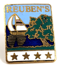 VTG Reuben&#39;s Sailing Sailboat Ocean Enamel Pin Gold Tone Four Stars Naut... - $11.69