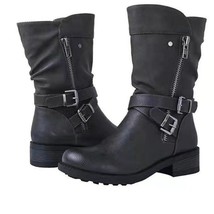 Vintage Women&#39;s Boots Fashion Chunky Heel Mid-calf Leather Boots Autumn Winter P - £39.00 GBP