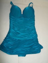 Profile by Gottex Shirred Beauty Turquoise Skirted One Piece Swimsuit US 10 - £32.68 GBP