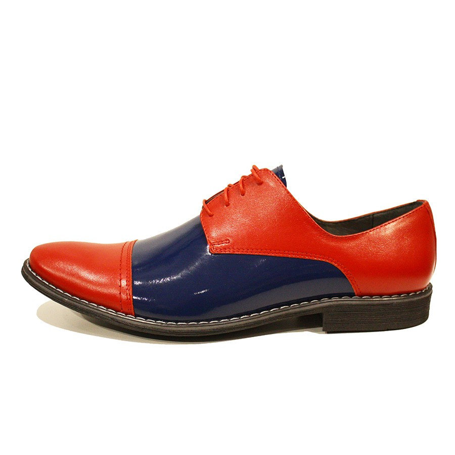 Men Two Tone Orange Blue Cont Derby LaceUp Cap Toe Genuine Leather Shoes US 7-16