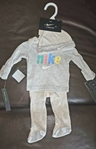 NIKE Infant Preemie Top Footed Pants Beenie Hat Gray Beige Boy Girl 3Pc NWT - £23.46 GBP