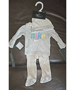 NIKE Infant Preemie Top Footed Pants Beenie Hat Gray Beige Boy Girl 3Pc NWT - £22.83 GBP