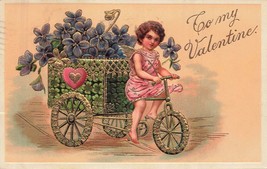 Victorian Attired Child-tricycle-flower Wheels-Wagon~1909 VALENTINE POSTCARD - £5.87 GBP