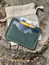 Personalized Customized Green Leather Card Holder for 4 Cards and Banknotes Slim - £26.37 GBP