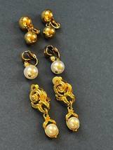 Lot of Monet Marked Goldtone Bead &amp; Unmarked Faux White Pearl Bead Dangle Clip - £10.46 GBP