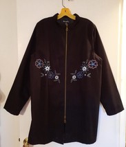 NWT Denim &amp; Co. Black Canvas Topper Jacket Coat L Embroidery 2-way Zipper - $24.00