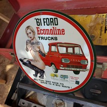 Vintage 1961 Ford Econoline Pickup Trucks Vans Porcelain Gas &amp; Oil Pump Sign - $125.00