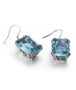 NEW 8 Carat Emerald-Cut Aquamarine Earrings~925 Silver~Gift Bag &amp; Free G... - £16.17 GBP