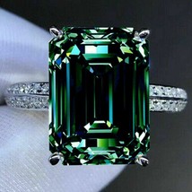 4.50Ct Deep Blue Emerald LC Moissanite Engagement Ring 925 Sterling Silver - £169.83 GBP