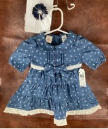 Baby Route 66 Spring Dress 3-6mo Blue with Flowers Ruffle Matching Headb... - $19.75