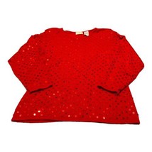 Women&#39;s Jaclyn Smith Red Sequin Bling Blouse Shirt Top Medium Long Sleeve Dress - £16.92 GBP