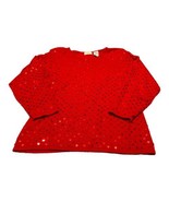 Women&#39;s Jaclyn Smith Red Sequin Bling Blouse Shirt Top Medium Long Sleev... - £16.89 GBP