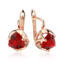 New Romantic Red Natural Zircon English Earrings For Women 585 Rose Gold Luxury  - £9.59 GBP