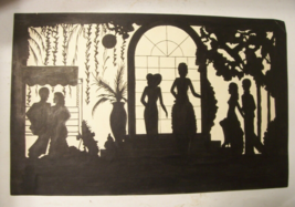 Vintage SILHOUETTE Print Men and Women at Party 1950&#39;s Era 11&quot; x 18&quot; - $14.82