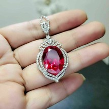 3.50Ct Oval Cut Large Red Simulated Ruby Pendant Necklace 14K White Gold Plated - £62.06 GBP