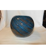 Hand Blown Glass Round Bowl Blue and Brown Swirl Pattern 6&quot; Tall - $95.00