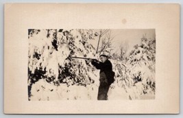 RPPC Man With Rifle Taking Aim Winter Scene In Forest Postcard A49 - £7.82 GBP
