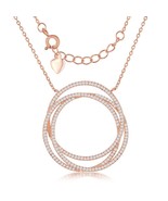 Sterling Silver Triple Open CZ Circle Necklace - Rose Gold Plated - £59.36 GBP